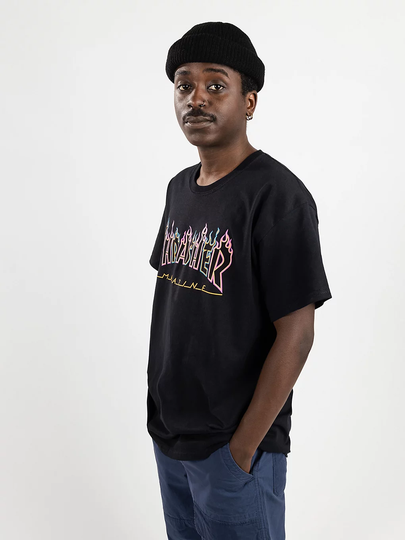 Thrasher Double Flame Neon T-paita musta