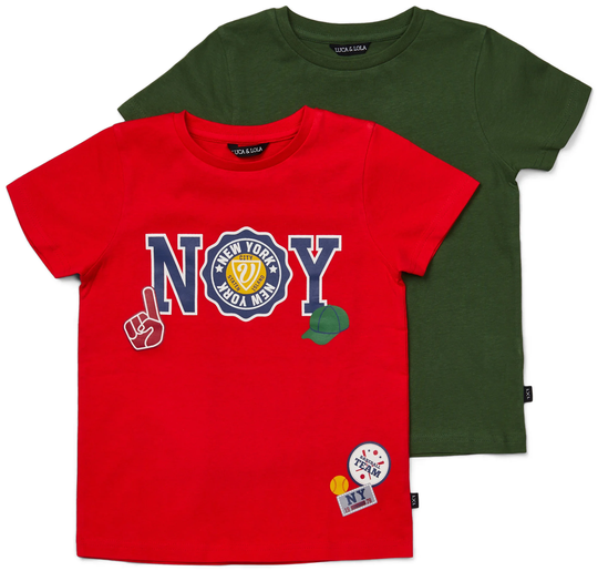 Luca & Lola San Marino T-Paita 2-pack, Red/Army Green 110-116