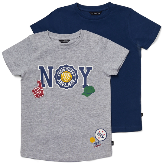 Luca & Lola San Marino T-Paita 2-pack, Grey Melange/Navy 122-128