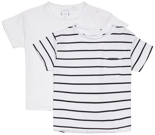 Luca & Lola Ettore T-Paita 2-Pack, White/Stripes, 122─128