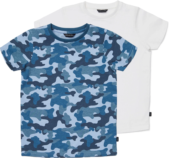 Luca & Lola San Marino T-Paita 2-pack, Blue Camouflage/White 110-116