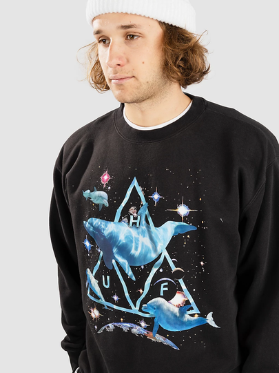 HUF Space Dolphins Wash Crewneck Sweater musta